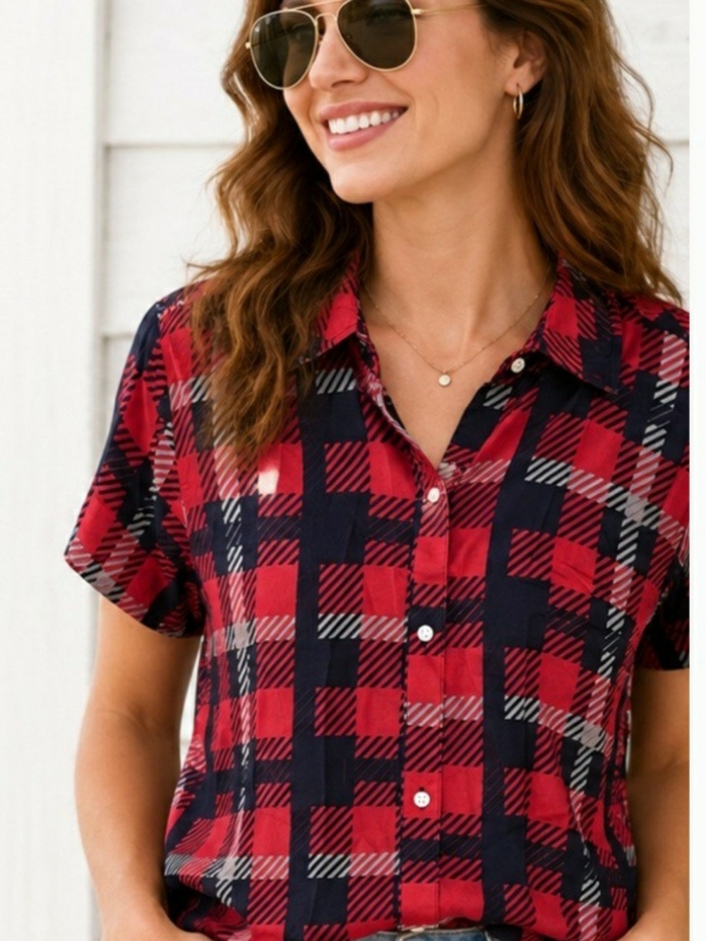 NWT Womens 3X Tipsy Elves Red and NAVY Shirt With Buttons, 4th Of JULY